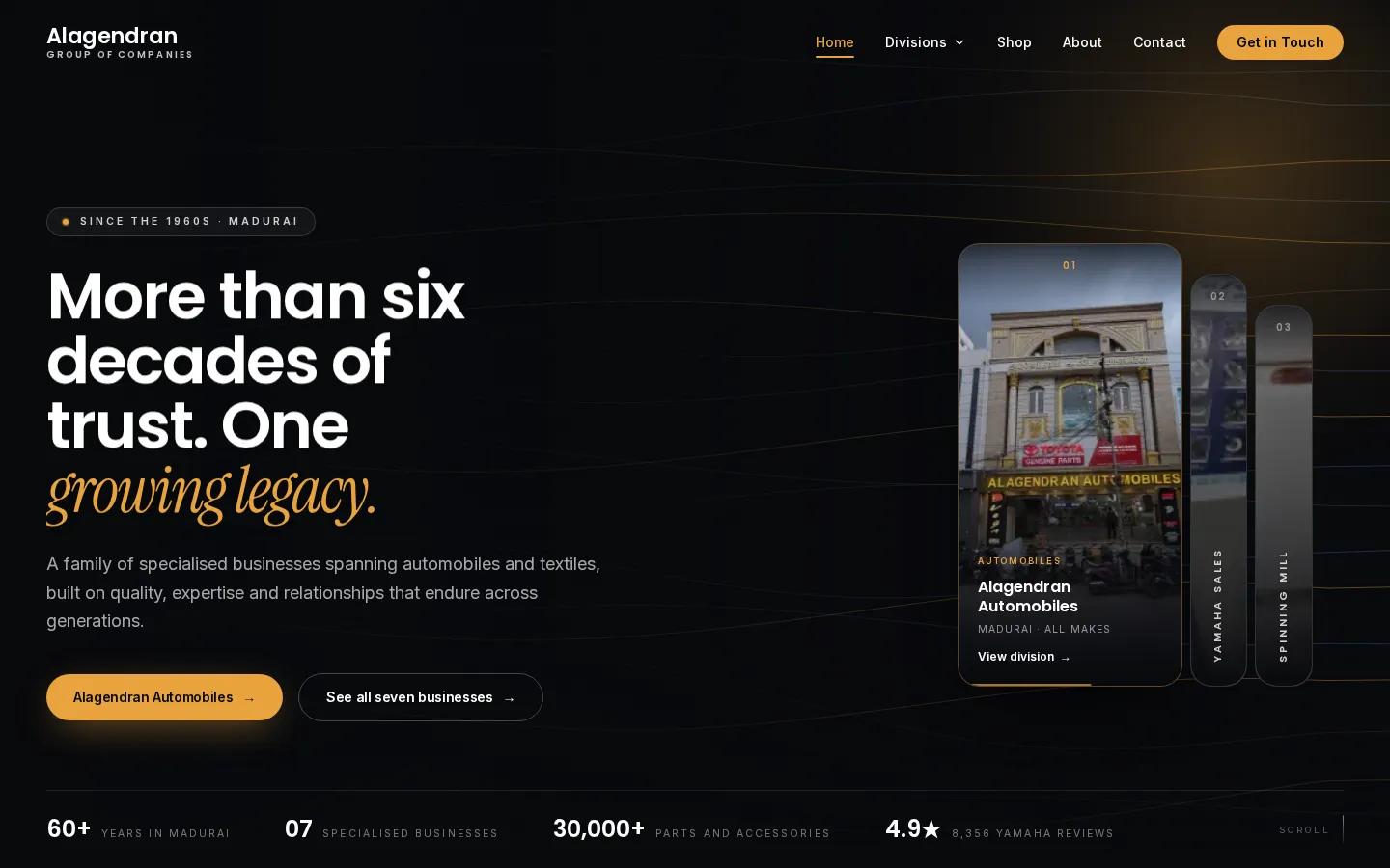 Alagendran Group of Companies homepage — more than six decades of trust, one growing legacy