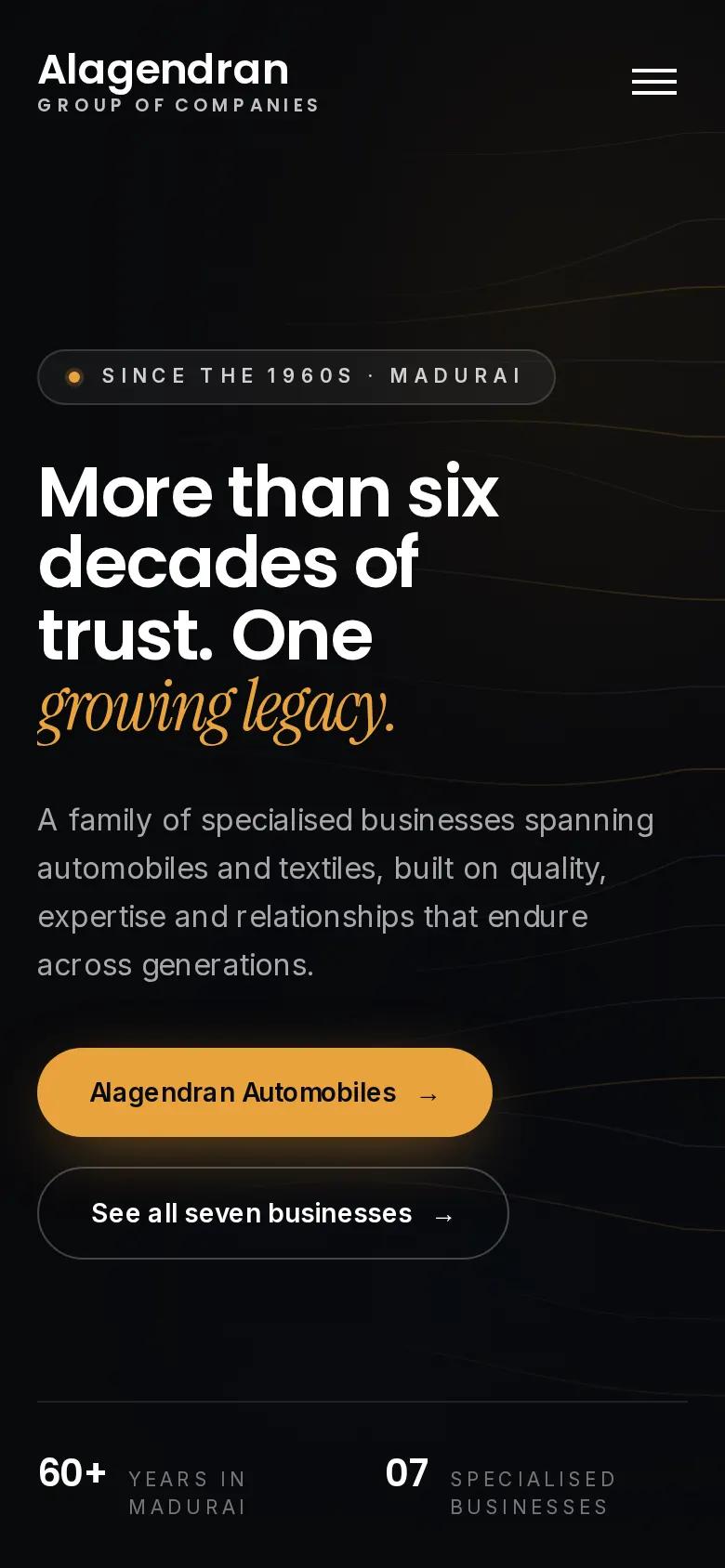 Alagendran Group homepage on a phone