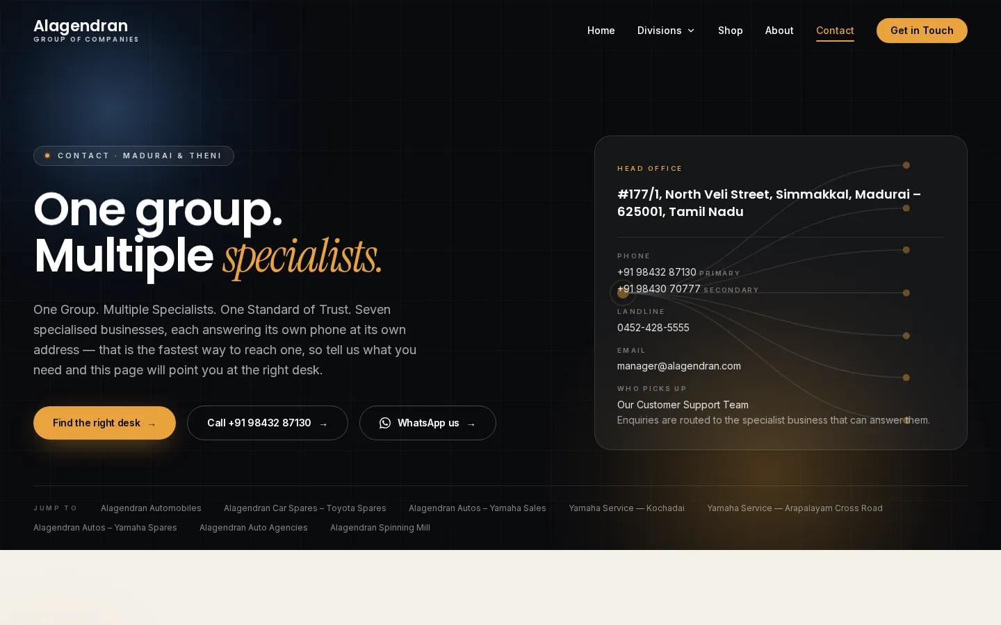 Alagendran Group contact page after the migration to the new server