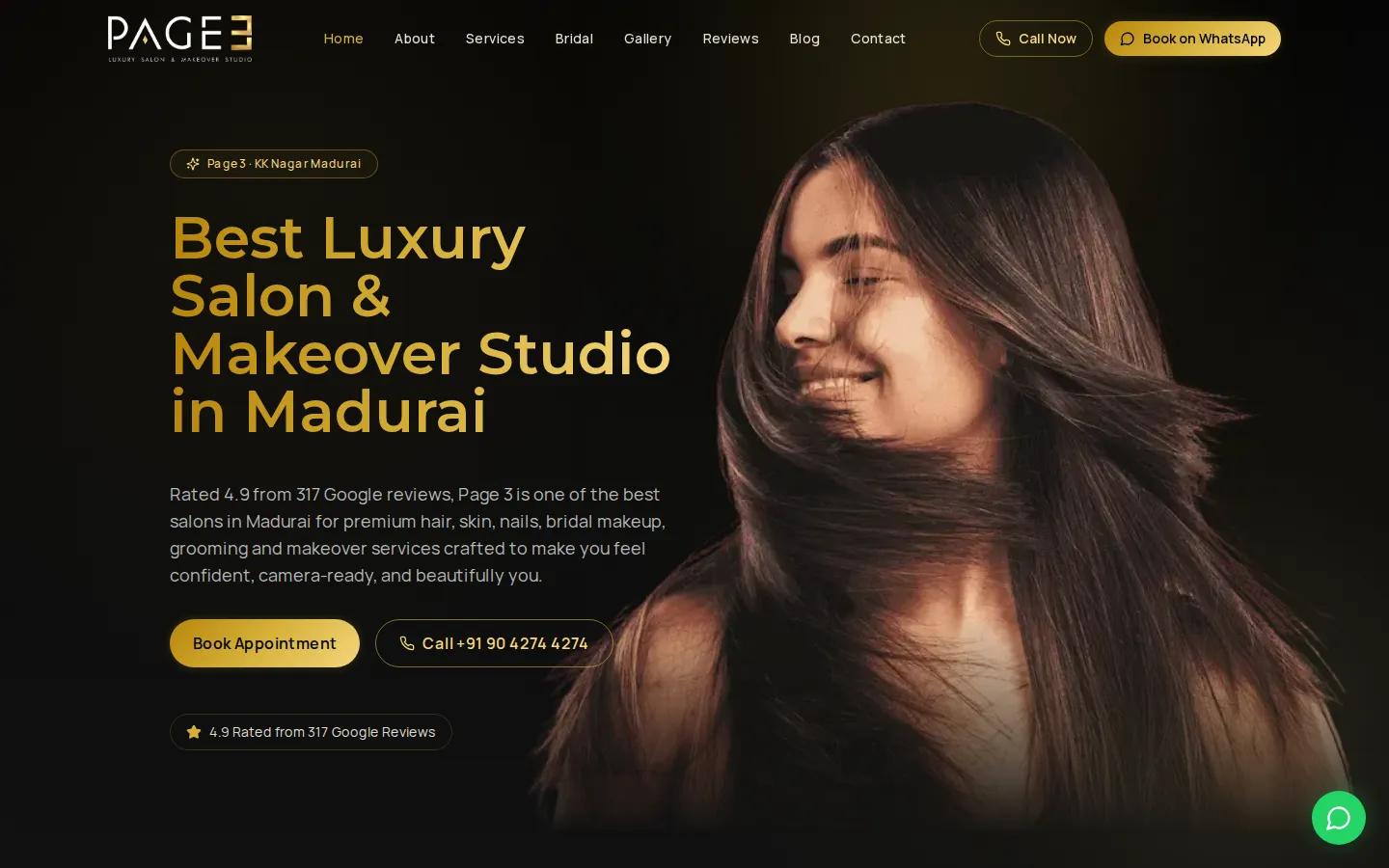 Page 3 Luxury Salon Madurai website homepage built by Rank You Higher