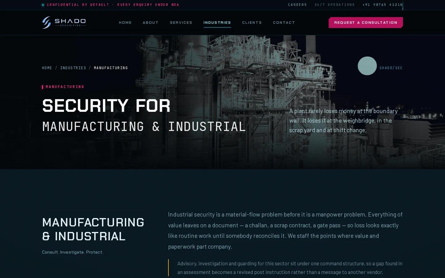 Security for manufacturing and industrial plants industry page