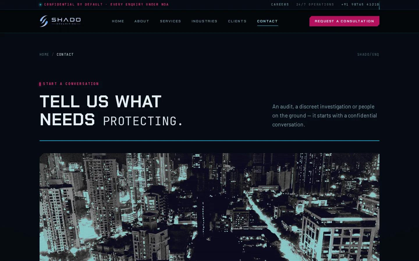 SHADO Securities contact page — tell us what needs protecting
