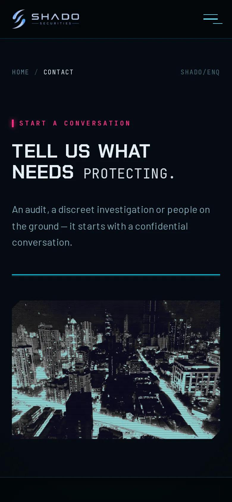 SHADO Securities contact page on a phone