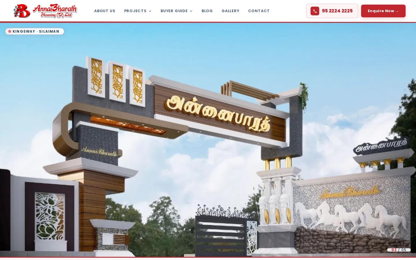 AnnaiBharath Housing Madurai website homepage showing the Kingsway Silaiman project entrance