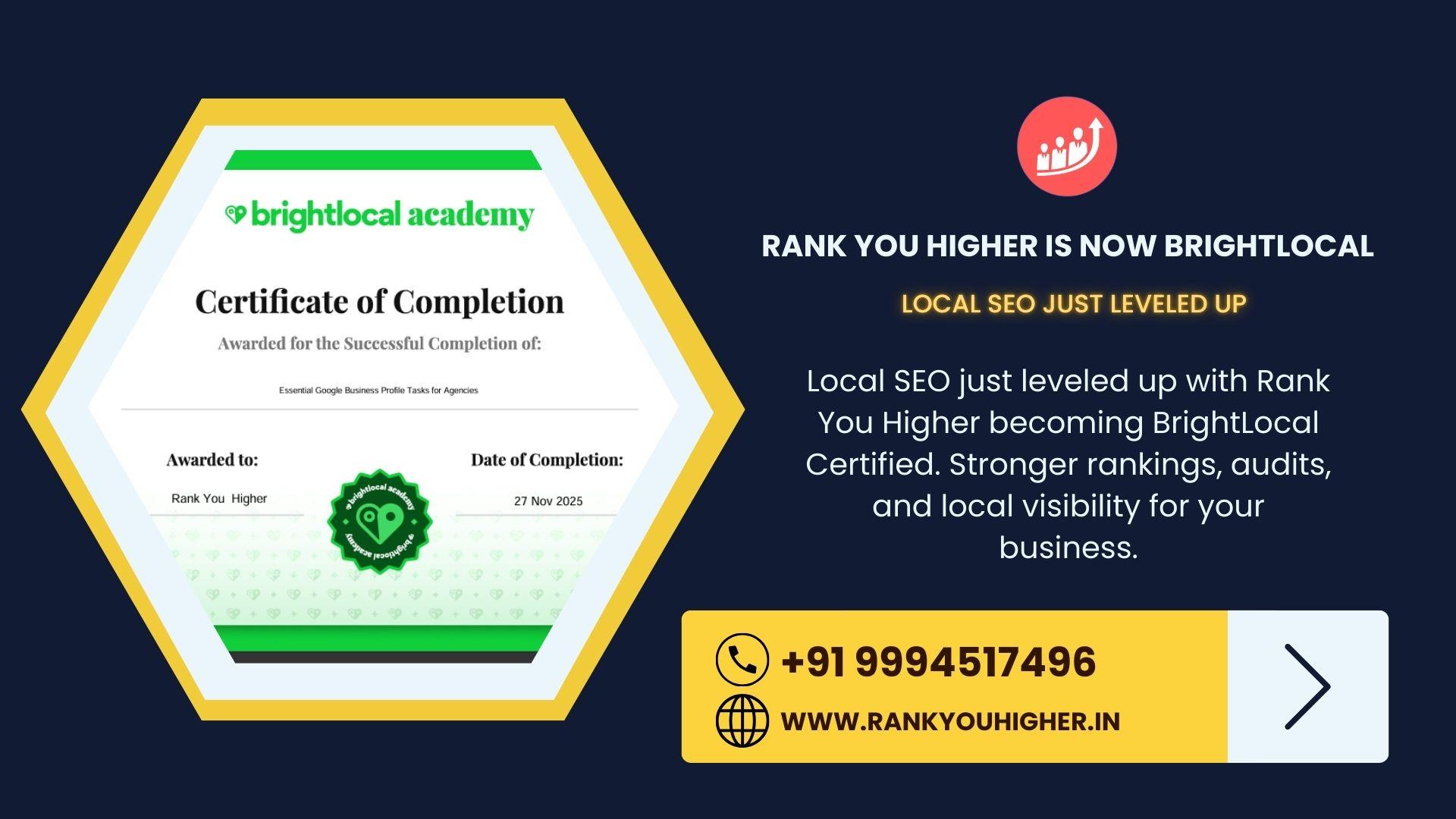 Local SEO Just Leveled Up — Rank You Higher Is Now BrightLocal Certified