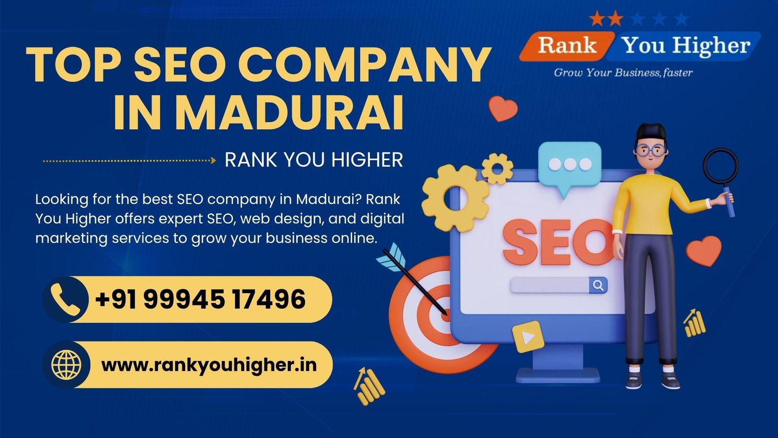 Rank You Higher is the leading SEO company in Madurai providing expert SEO, web design, and digital marketing services to grow your business online.

