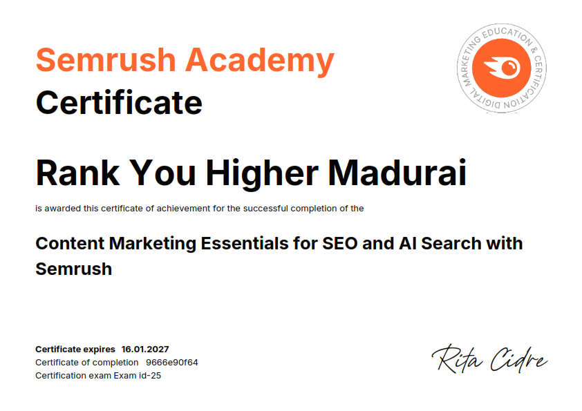 Semrush Content Marketing certification